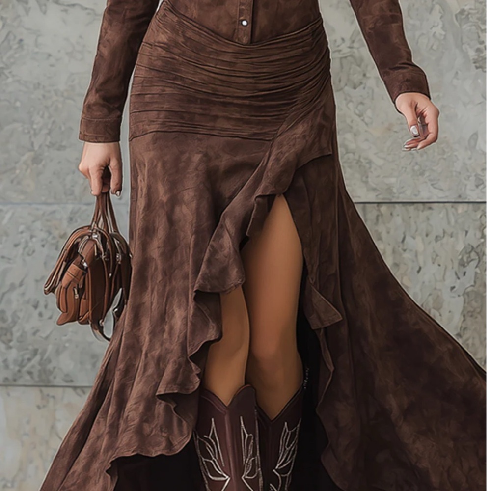 Retro Irregular Ruffle Hem Maxi Dress - Picture 3 of 7